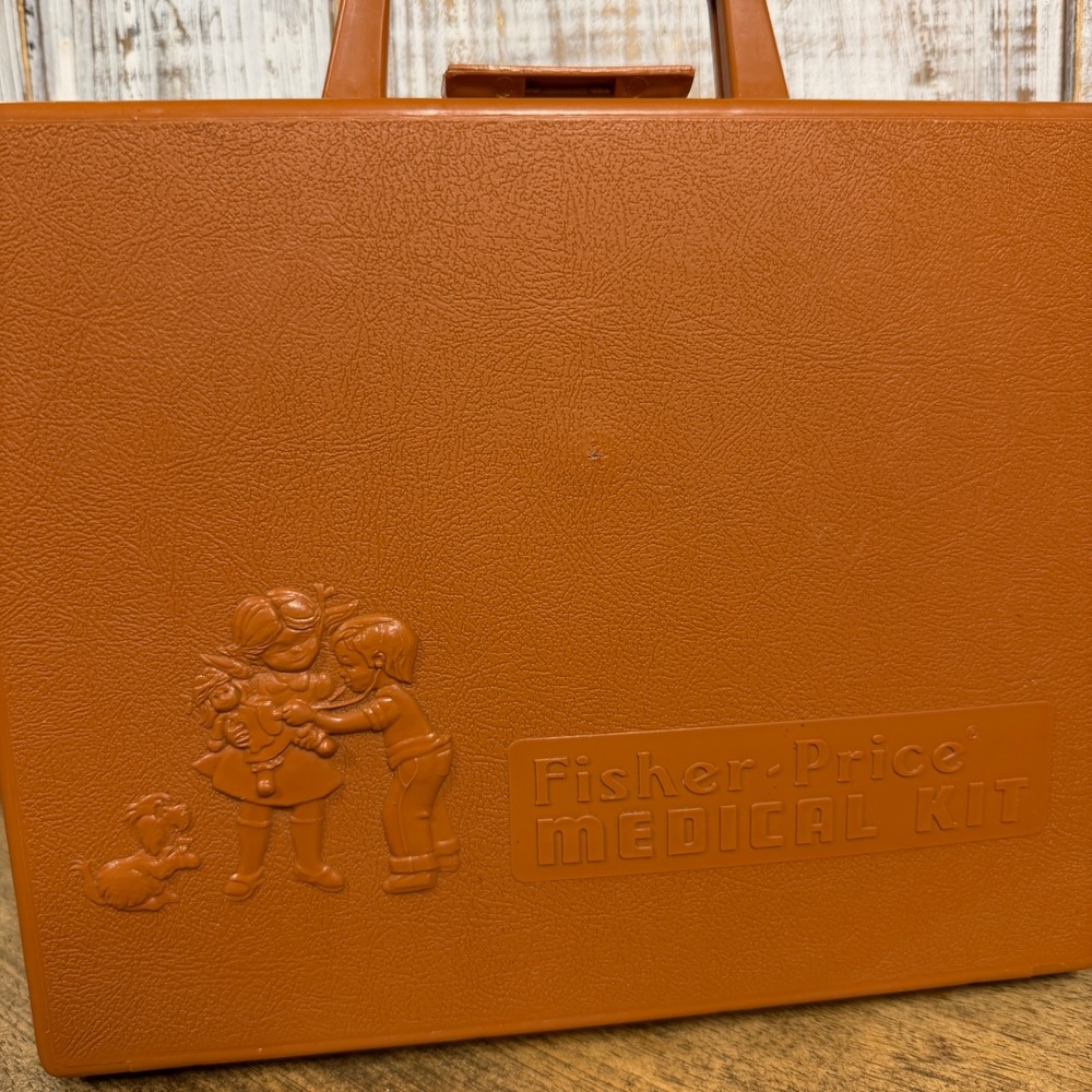 Vintage Fisher-Price Medical Kit Carrying Case Orange Plastic Toy Box 1970 1980